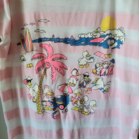 Vintage duck print striped tee Novelty Print 80s Long Tee - Picture 2 of 7